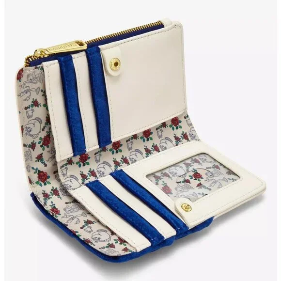 Loungefly Disney Beauty And The Beast Wallet Blue Velvet Floral Zip Around New - Picture 3 of 4